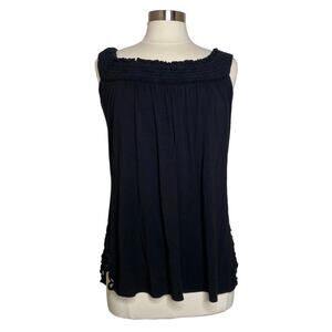 Vintage Sky Y2K Black Smocked Neck Lace Sides Sleeveless Top Women's Size Medium